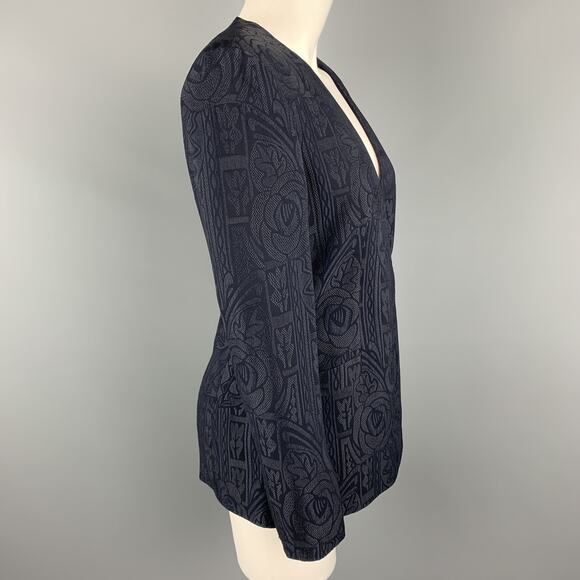 GIORGIO ARMANI Size 0 Navy Jacquard V Neck Jacket - Picture 4 of 7
